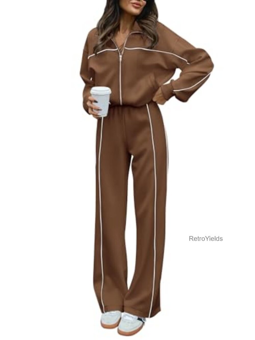 Women's 2 Piece Lounge Set Zip Up Sweatshirt Wide Leg Joggers